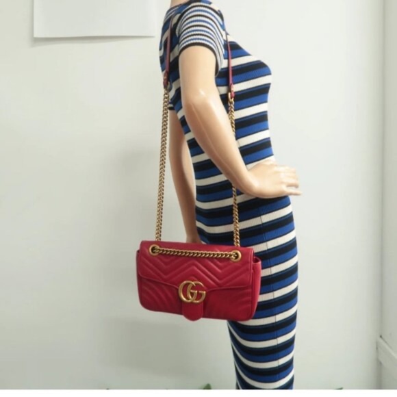 100% Authentic GUCCI Marmont Red Leather Shoulder Bag - Picture 12 of 12